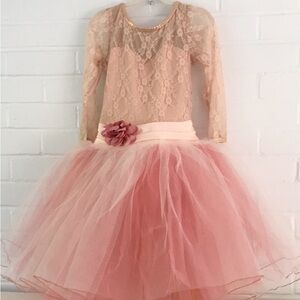 A Wish Come True Girls Size 12 Pink Blush Tulle Lace Tutu Frilly Dance Dress